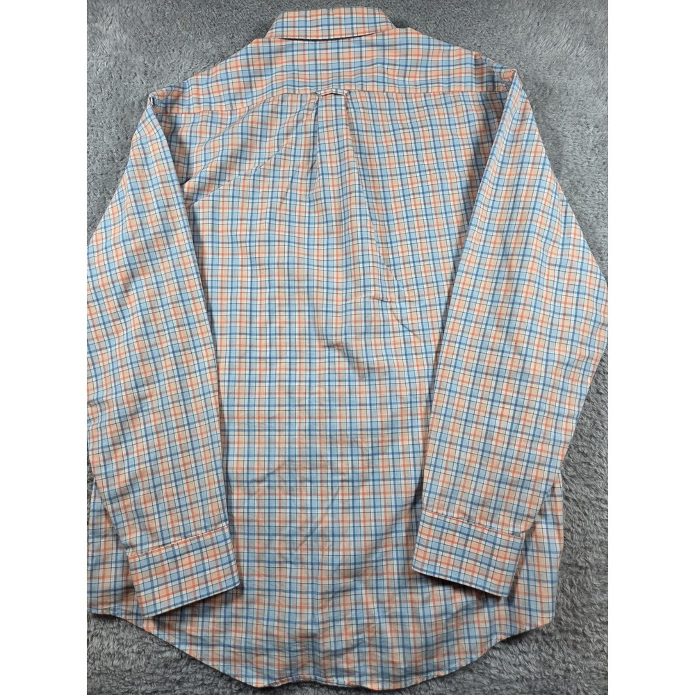 IZOD Button Down Shirt L Blue Peach Mens Plaid Premium Essentials Long Sleeve - Picture 4 of 10